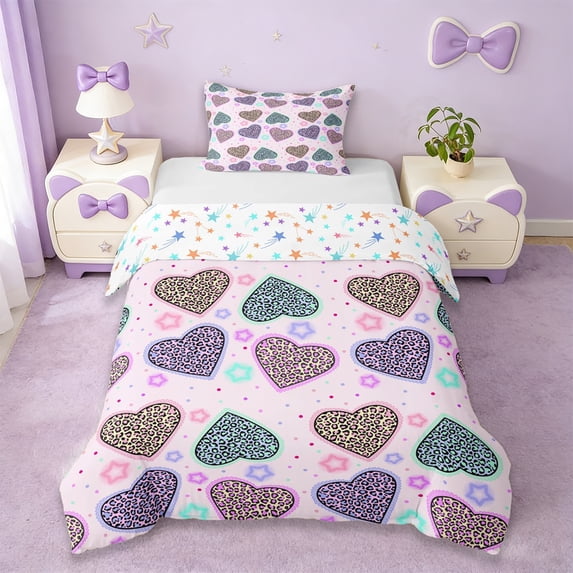 Erosebridal Abstract Chic Leopard Print Twin Bedding,Colorful Loves Pattern Duvet Cover Set For Men Women 2pcs,No Comforter,Reversible