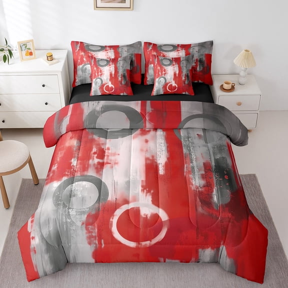 Erosebridal Abstract Circle Bed in a Bag Full size,Abstract Round Bed Set,Gradient Ombre Bedding Full Size,Lightweight Geometric Bedroom Decoration,Reversible,7-Piece