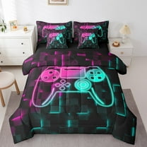 Erosebridal Abstract Gamepads Bedding Sets Twin Size,Gradient Ombre Comforter Sets with Sheets,Geometric Plaid Bed in a Bag Twin size,Breathable Video Game Bedroom Decoration,Reversible,7pcs