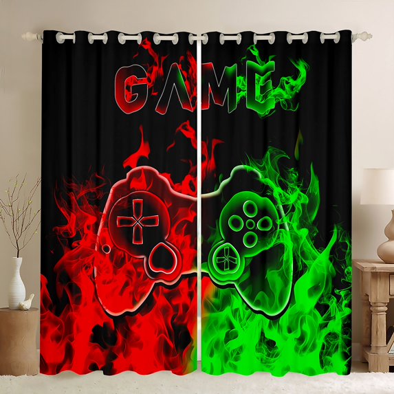 Erosebridal Abstract Gamepads Curtains and Drapes (38Wx54L),Video Game 30%-50% Blackout Curtains for Bedroom,Green Red Curtains Pack of 2 (38Wx54L),Gamer Room Decoration