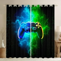 Erosebridal Abstract Gamepads Curtains for Living Room,Neon Gradient Blackout Curtains Set of 2 (38x45),Hexagon Honeycomb Curtains and Drapes (38x45),Lightning Bedroom Decoration