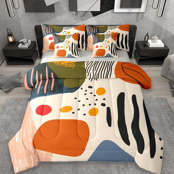 Erosebridal Abstract Geometric Art 7-Piece Twin Bedding Sets,Multicolor Oil Painting Bedding Comforter Set For Adults,Reversible