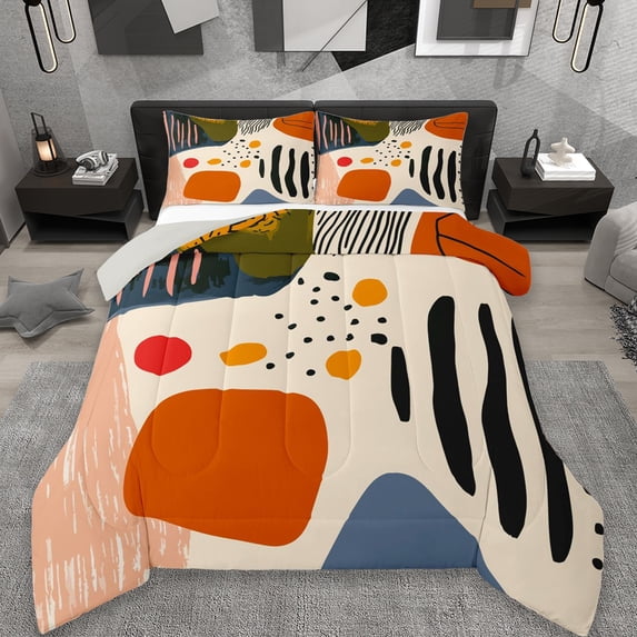 Erosebridal Abstract Geometric Art Queen Comforter Set,Multicolor Oil Painting Bedding Comforter Set For Adults, Reversible 3-Piece