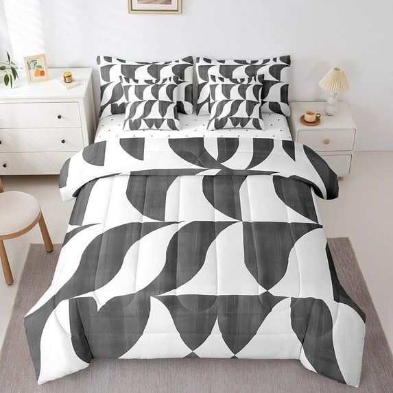 Erosebridal Abstract Geometric Bed in a Bag Full size,Mid Century Bed Set,Abstract Artwork Bedding Full Size,Breathable Male Room Decor,Reversible,7pcs