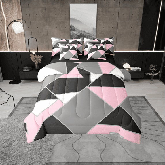 Erosebridal Abstract Geometric Bedding Sets King Size,Mid Century Bed in a Bag King size,Triangle Sqare Bedding King Size,Ultra Soft Vintage Room Decoration,Reversible,7-Piece