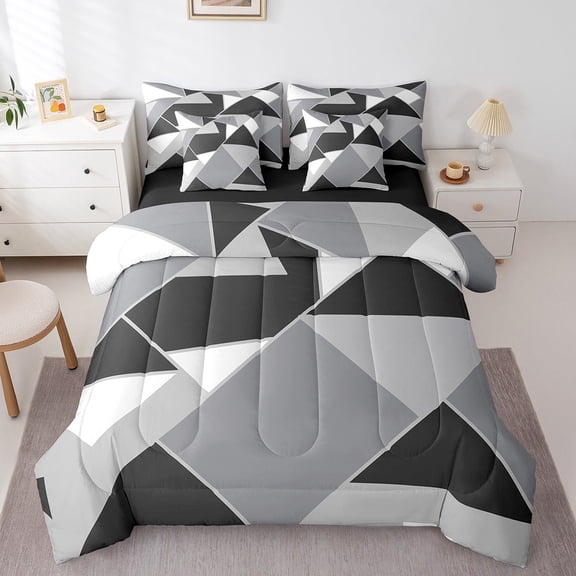 Erosebridal Abstract Geometric Bedding Sets Twin Size,Mid Century Comforter Sets with Sheets,Triangle Sqare Bed in a Bag Twin size,Ultra Soft Vintage Room Decoration,Reversible,7-Piece