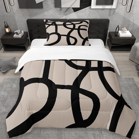 Erosebridal Abstract Geometric Lines Twin Comforter Sets,Brown Black Bedding Set For Adult 2 Pieces