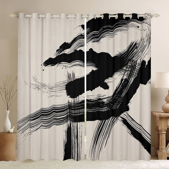 Erosebridal Abstract Geometric Stripes Black Out Curtains,Black Lines Curtains Pack of 2 (42x63 Each) For Men Women