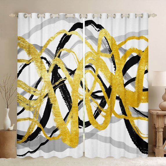 Erosebridal Abstract Geometric Stripes Curtains and Drapes(52x84),Oil Painting Style Blackout Curtains for Bedroom,Gold Black Curtains Pack of 2(52x84),Breathable Room Decor
