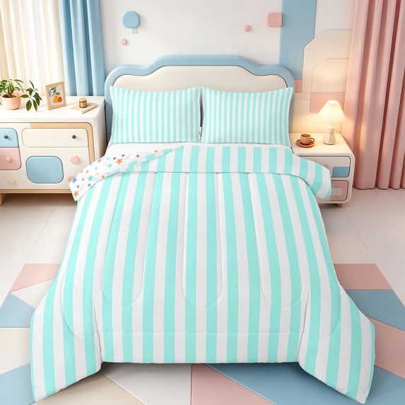 Erosebridal Abstract Geometric Stripes King Size Comforter Sets,Minimalist Lines Comforters King Size,Colorful Stars Reversible,3pcs,1 Comforter and 2 Pillowcases