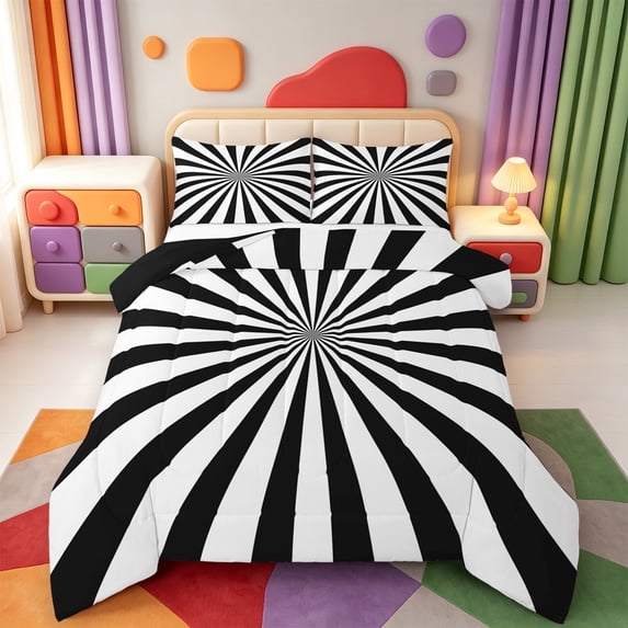 Erosebridal Abstract Geometric Stripes Queen Comforter Set,Minimalist Striped Comforter Sets Queen,Black Reversible,3pcs,1 Comforter and 2 Pillowcases