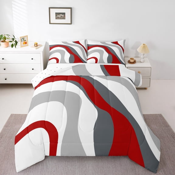 Erosebridal Abstract Geometry Lines Comforter Sets Twin Size,Trippy Swirl Comforters & Duvets,Red Geometric Swirl Bedding Twin Comforter Set,Ultra Soft Room Decorative Reversible,2-Piece
