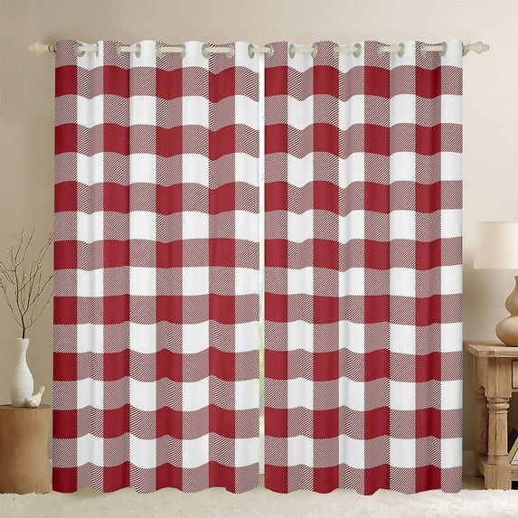 Erosebridal Abstract Grid Curtains and Drapes (38Wx54L),Geometric Buffalo Blackout Curtains for Bedroom,Red White Curtains Pack of 2 (38Wx54L),Plaid Bedroom Decorative