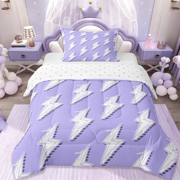 Erosebridal Abstract Lightning Pattern Twin Comforter Sets,Purple And White Bedding Set For Girls Boys, Reversible 2-Piece