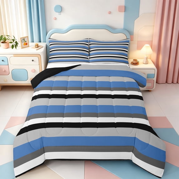 Erosebridal Abstract Linear Art King Size Comforter Sets,Watercolor Striped Comforters King Size,Black Reversible,3-Piece,1 Comforter and 2 Pillowcases
