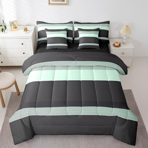 Erosebridal Abstract Lines Bed in a Bag Full size,Geometric Stripes Bed Set,Geometry Lines Bedding Full Size,Lightweight Teens Bedroom Decor,Reversible,7-Piece