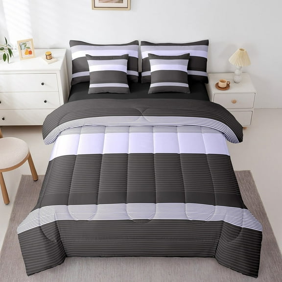 Erosebridal Abstract Lines Bedding Sets Twin Size,Geometric Stripes Comforter Sets with Sheets,Geometry Lines Bed in a Bag Twin size,Lightweight Teens Bedroom Decor,Reversible,7pcs