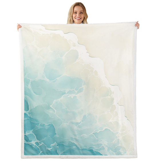 Erosebridal Abstract Ocean Wave Throw Blanket for Couch 90x90, Watercolor Beach Plush Blanket, Blue Bedroom Decor