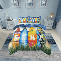 Erosebridal Ocean Surfing Bedding Twin Comforter Set,Sea Theme Down Comforter,Lightweight Reversible Bedding Sets Twin with Comforter,Summer Holiday Decor,3pcs