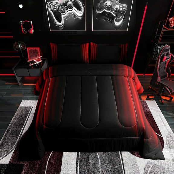 Erosebridal Abstract Ombre Comforter Set Teens Red and Black Bedding Set Room Decor 2Pcs Twin Size