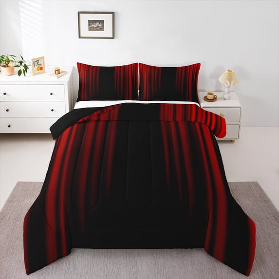 Erosebridal Abstract Ombre Comforter Set Teens Red and Black Bedding Set Room Decor 3Pcs King Size