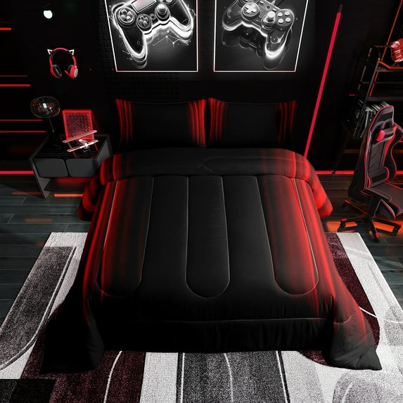 Erosebridal Abstract Ombre Comforter Set Teens Red and Black Bedding Set Room Decor 2Pcs