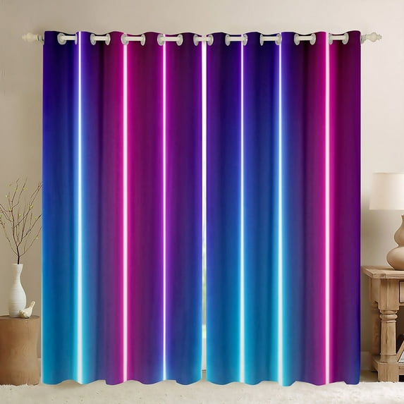 Erosebridal Abstract Ombre Curtains,Pink Blue Teal Neon Curtains & Drapes Geometric Striped Curtains Blackout Adult,Gradient Stripes Window Curtain for Living Room