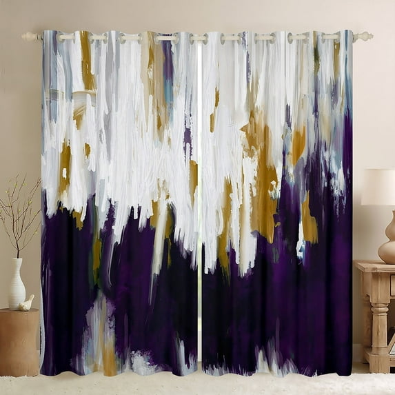Erosebridal Abstract Ombre Curtains White Purple Curtains & Drapes, Gradient Brush Marks Blackout Curtains Contemporary Artwork Bedroom Curtains, Watercolor Stripe Aesthetic Window Treatments Luxury
