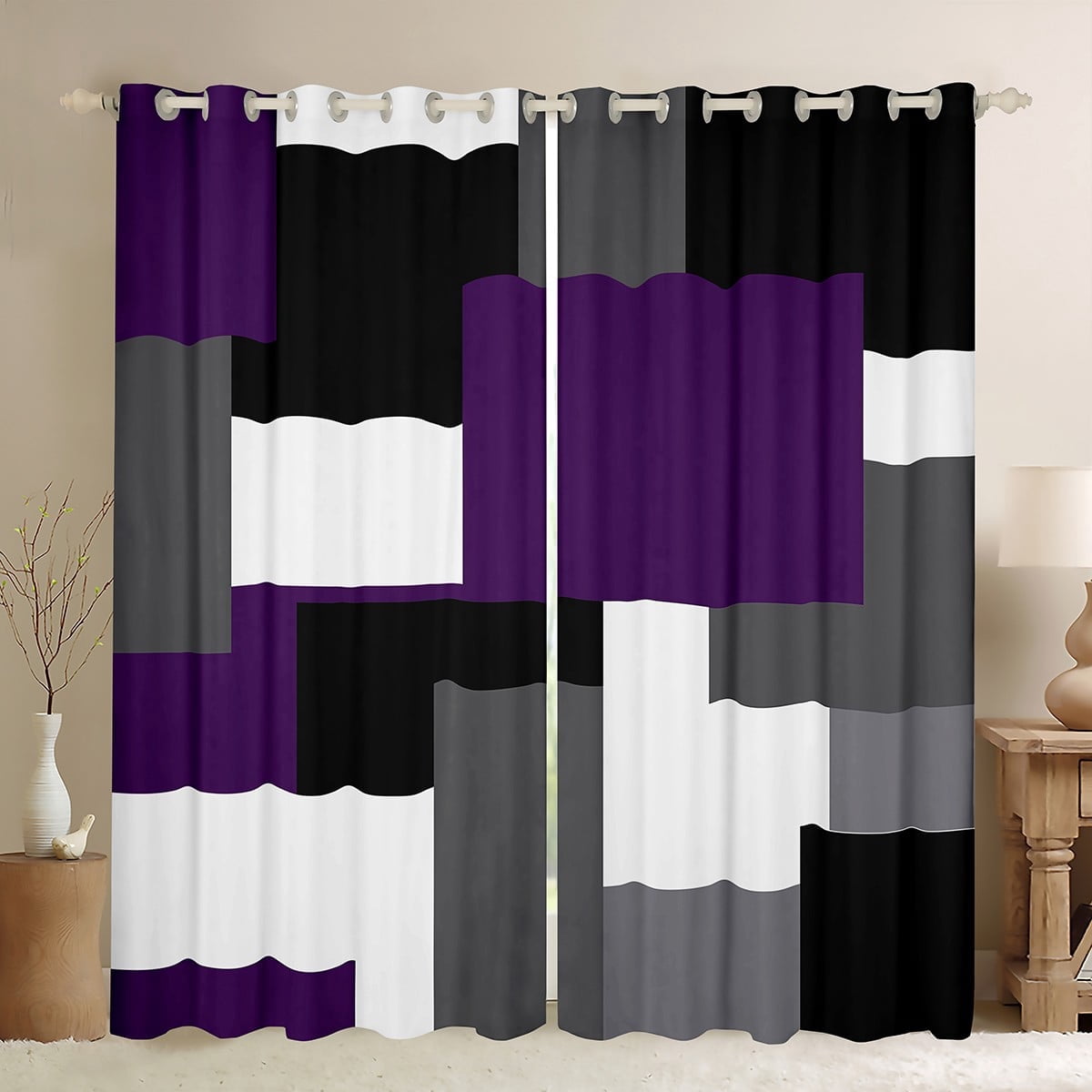 Erosebridal Abstract Plaid Curtains and Drapes (38Wx54L),Sqare Rectangle Blackout Curtains for Bedroom,Geometric Grid Curtains Pack of 2 (38Wx54L),Geometry Room Decorative