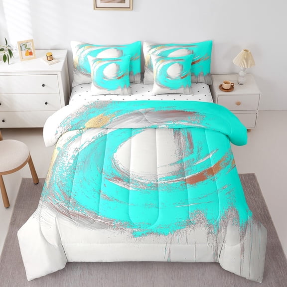 Erosebridal Abstract Splash Ink Bed in a Bag Twin Size,Modern Aesthetic Art Bed Set,Blue White Bedding Twin Size,Breathable Room Decorative Reversible,7 Pieces