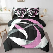 Erosebridal Abstract Stripes Bedding Sets Twin Size,Geometric Circle Comforter Sets with Sheets,Black Pink Bed in a Bag Twin size,Super Cozy Round Room Decorative,Reversible,7pcs