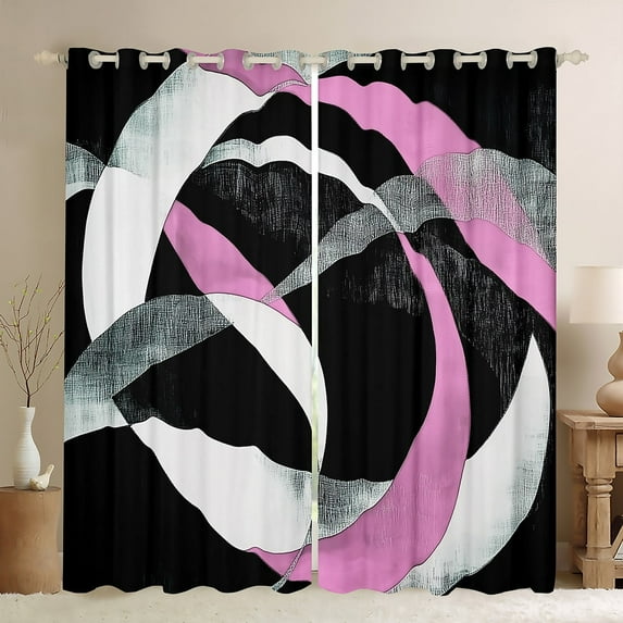 Erosebridal Abstract Stripes Curtains for Living Room,Geometric Circle Blackout Curtains Set of 2 (38x45),Black Pink Curtains and Drapes (38x45),Round Room Decorative