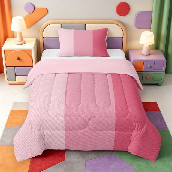 Erosebridal Abstract Stripes Twin Comforter Sets,Minimalist Striped Bedding Set,Pink Reversible,2pcs,1 Comforter and 1 Pillowcase