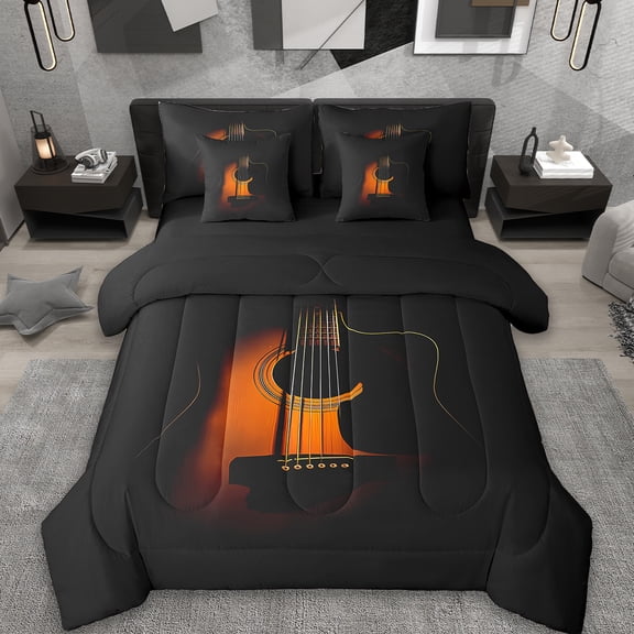 Erosebridal Acoustic Guitar Bed in a Bag Twin Size,Music Theme Bed Set,Modern Instrument Bedding Twin Size For Teens,Breathable Room Decor Reversible,7 Pieces