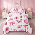 thumbnail image 1 of Erosebridal Adorable Satin Bow Ribbon King Size Comforter Sets for Girls, Romantic Floral Print Comforters King Size, Pink Reversible 3 Pieces 1 Comforter and 2 Pillowcases, 1 of 6