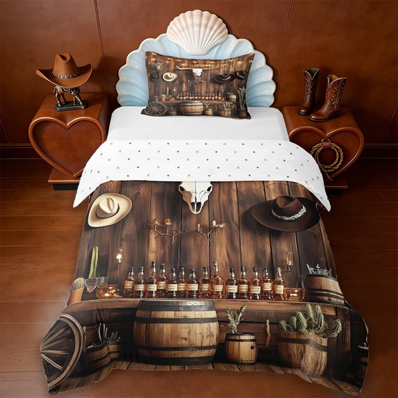 Erosebridal Adult Boho Exotic Bull Skull Twin Bedding,Retro Cowboy Boots West Wild Desert Duvet Cover Set For Men,Reversible,2 Pieces(No Comforter)
