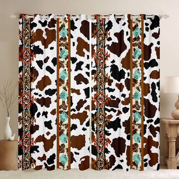 Erosebridal Adult Retro Aztec Black Out Curtains, Brown Cow Print Curtains Pack of 2 (42x63 Each)