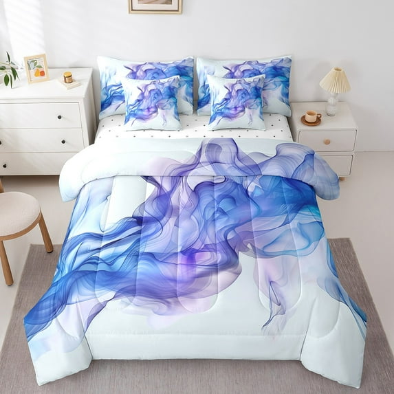 Erosebridal Adult Watercolor Bedding Full Size, Abstract Ombre Bedding Sets Full Size, Blue Reversible Comforter Sets with Sheets, Lightweight Room Decorative, 7 Pieces
