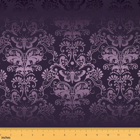 Erosebridal Adults Black Purple Damask Upholstery Fabric Vintage Classical Butterfly Floral Fabric by the Yard Antique Victorian Baroque Decorative Fabric Gothic Boho Waterproof Fabric,1 Yard