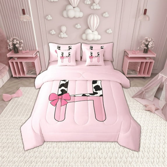 Erosebridal Personalized Alphabet H Bedding Sets Twin Size,Kawaii Initial Comforter Sets with Sheets,Breathable Reversible Bed in a Bag Twin size,Teenager Bedroom Decor,7pcs