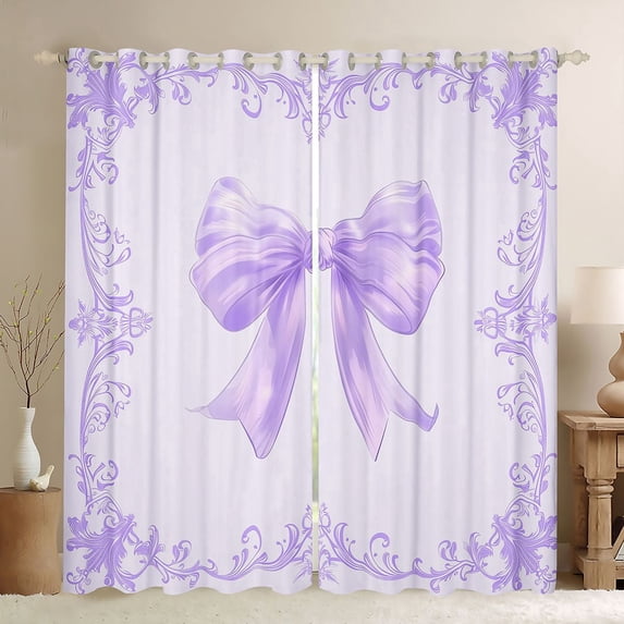 Erosebridal Adults Victorian Baroque Flower Blackout Curtains Set of 2 (52x84 Each),Purple Cute Bow Window Curtains For Girls Kids