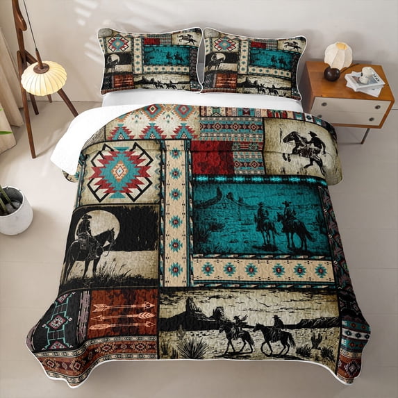 Erosebridal Adults Western Cowboys Twin Quilt Set,Country Theme Bohemian Exotic Style Twin Coverlet Set For Men Boys,2-Piece