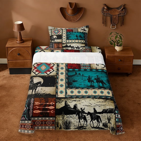 Erosebridal Adults Western Cowboys Twin Sheet Sets,Country Theme Bohemian Exotic Style Bedding For Men Boys 3pcs