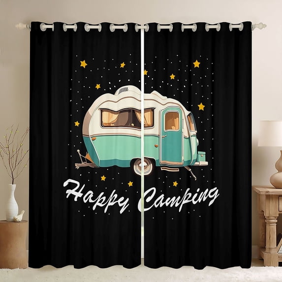 Erosebridal Adventure Cartoon RV Car Blackout Curtains Set of 2 (52x84 Each) for Girls Boys,Teens Happy Camping Window Curtains,Breathable Home Decor
