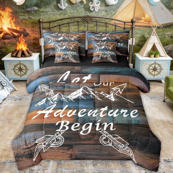 Erosebridal Adventure Quote Bedding Comforter Set, Mountain Arrow Queen Bedding Sets for Men and Women, 7 Pieces