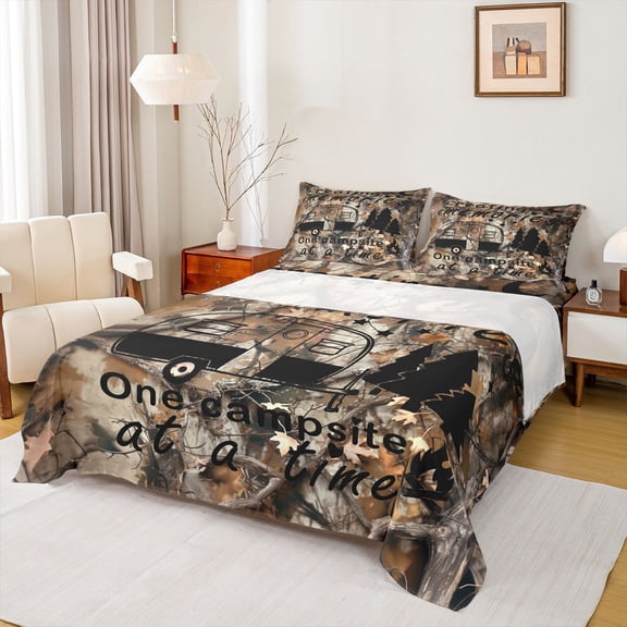 Erosebridal Adventure Theme Car Bed Sheets 4pcs for Teens Female Men,Girls Boys Autumn Camping Maple Leaves King Sheets,Breathable Home Decor