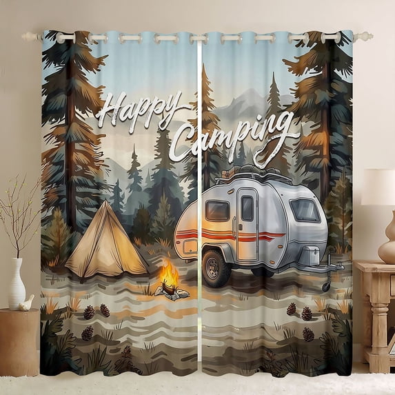 Erosebridal Adventure Theme RV Car Curtains Pack of 2 (42x84 Each) for Kids,Girls Boys Happy Camping Curtains Blackout,Lightweight Room Decor