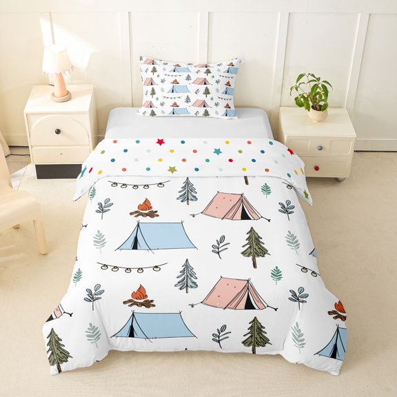 Erosebridal Adventure Theme Twin Bedding For Boys Girls,Happy Camping Duvet Cover Set For Kids Teens,Super Cozy Room Decor,2pcs,No Comforter