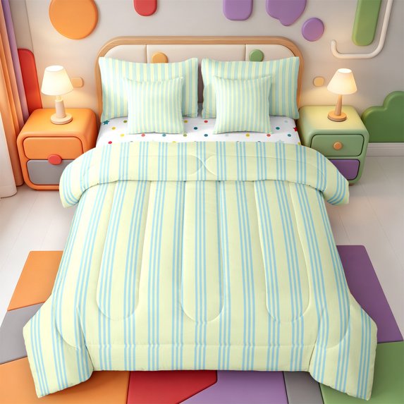 Erosebridal Aesthetic Abstract Lines 7-Piece Twin Bedding,Minimalist Stripes Bedding Comforter Set,Polkadot Reversible
