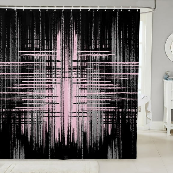 Erosebridal Aesthetic Black Pink Shower Curtain 72x84, Contemporary Ombre Lines Bath Curtain Waterproof